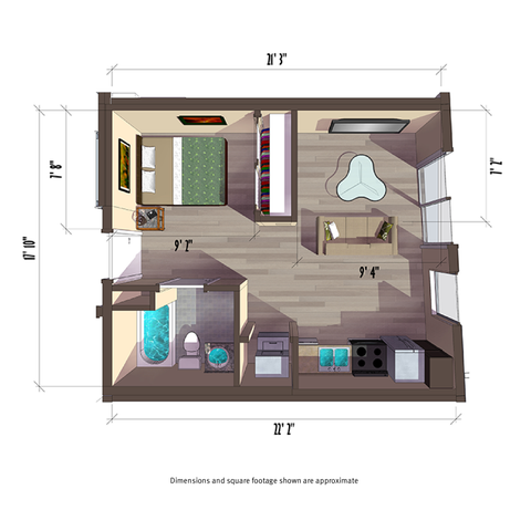 424 Square foot studio apartment