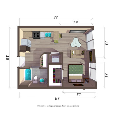 450 Square foot studio apartment