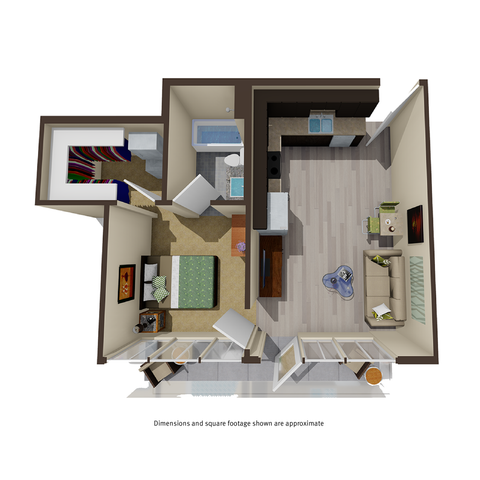 543 square foot one bedroom apartment