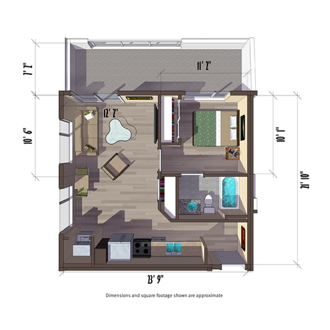 558 square foot one bedroom apartment