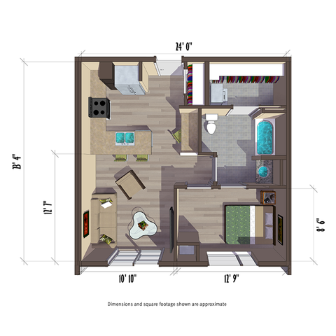 603 square foot one bedroom apartment