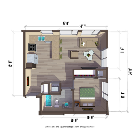 635 square foot one bedroom apartment