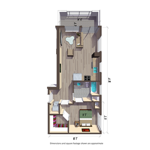 689 square foot one bedroom apartment