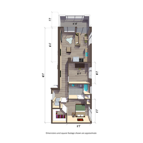 803 square foot one bedroom apartment