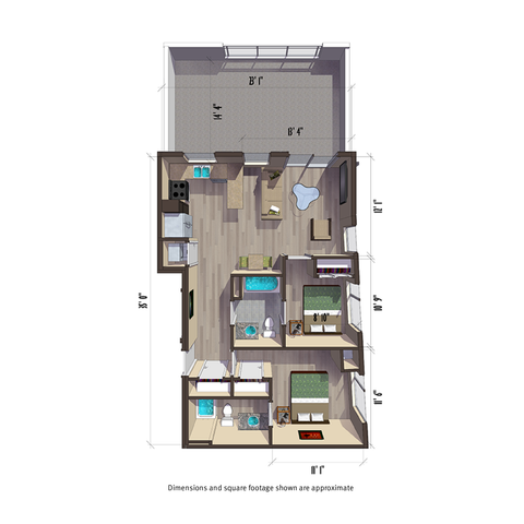 812 square foot two bedroom apartment