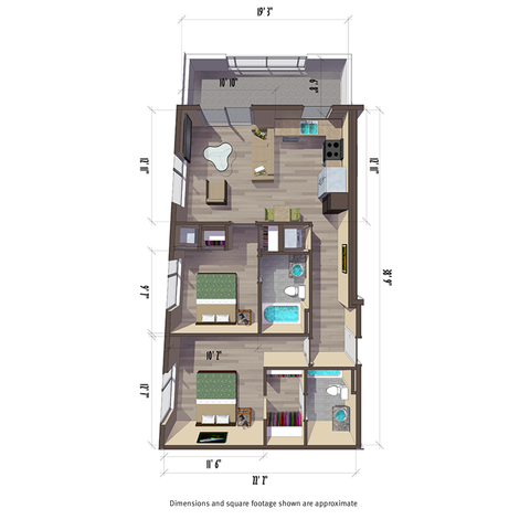 867 square foot two bedroom apartment