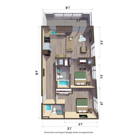 874 square foot two bedroom apartment