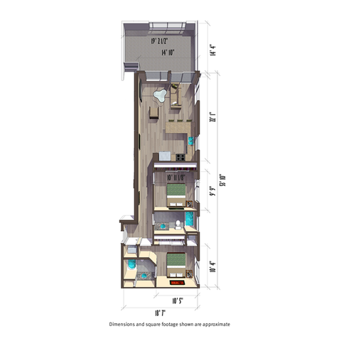 925 square foot two bedroom apartment