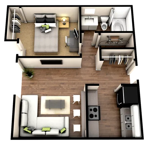 1-Bedroom 3-D Floorplan