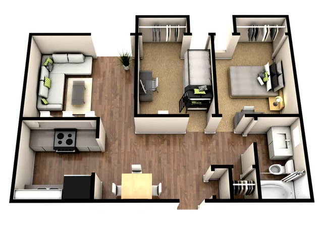 2-Bedroom 3-D Floorplan