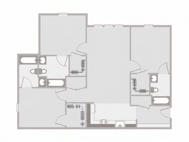 Contemporary floor plan showcasing 3 bedrooms, 2 modern bathrooms, an expansive living area, and a sleek kitchen designed for comfort and efficiency.