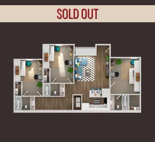 Modern 2D floor plan with three spacious bedrooms, a cozy living area, and a contemporary kitchen layout.