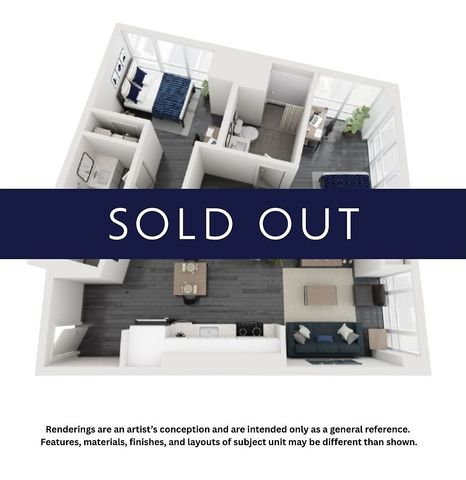 Sophisticated 3D floor plan showcasing two bedrooms, modern kitchen, and inviting living area, highlighting a vibrant and dynamic layout.