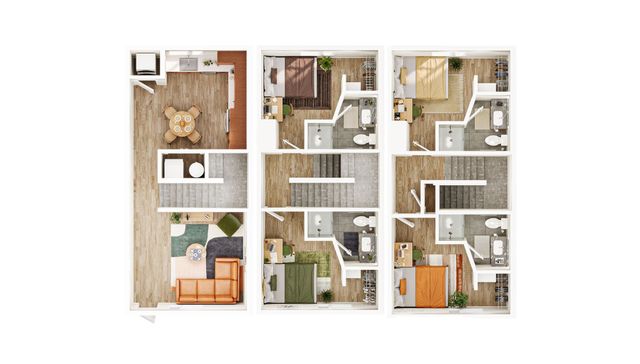 Modern 3-bedroom floor plan with spacious living room, elegant dining area, and a stylish kitchen. Ideal for comfortable family living.