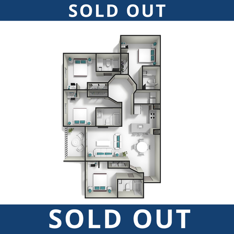 Modern floor plan showcasing 3 spacious bedrooms, a stylish living area, and a sleek kitchen. Sold out design, perfect for comfort and elegance.