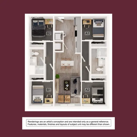 Modern floor plan showcasing a spacious layout with 4 bedrooms, open living and dining area, and well-appointed kitchen.