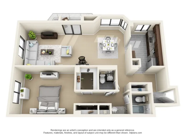 The Tower 1 Bedroom Deluxe Floor Plan