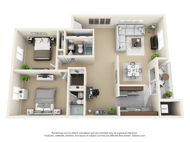 The Washington 2 Bedroom Floor Plan