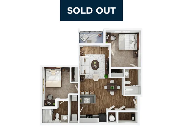 Modern 2D floor plan featuring 2 bedrooms, a sleek living area, elegant kitchen, and cozy balcony, showcasing a perfect blend of style and comfort.