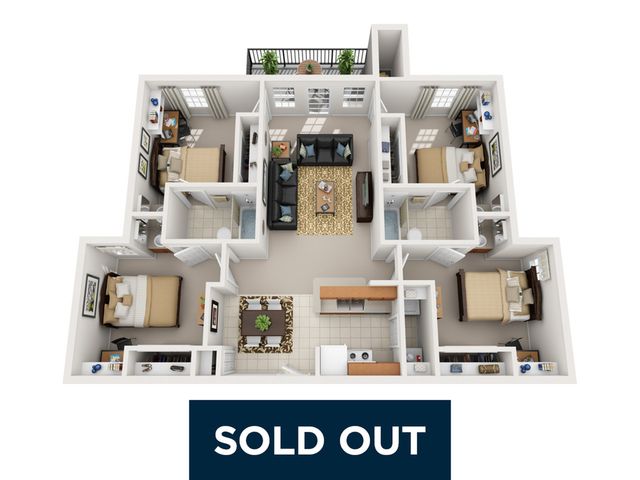 Charming 3-bedroom apartment floor plan featuring a cozy living room, modern kitchen, and stylish balcony, now sold out.