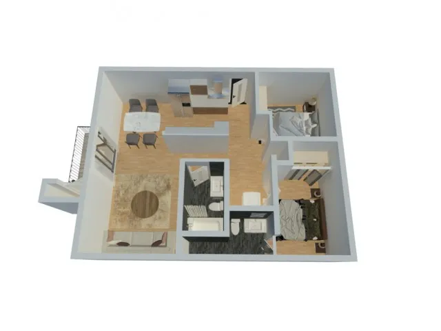 The Phoenix Reno 2x2 two bedroom two bathroom 940 sq ft floor plan in Reno NV