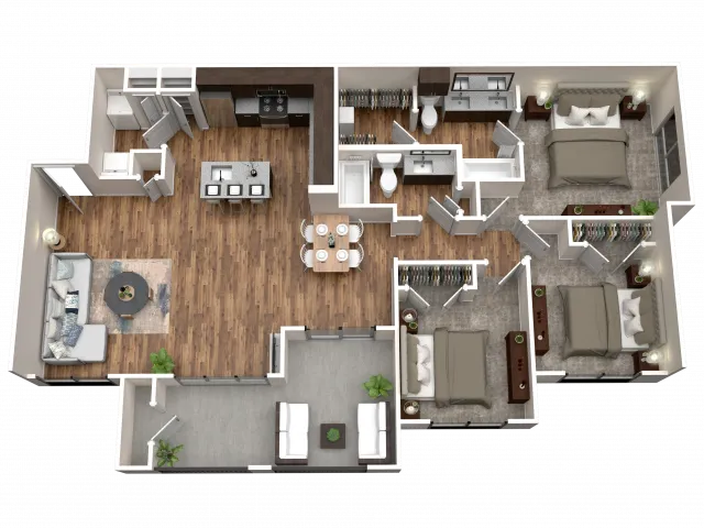 Three Bedroom Two Bathroom Floor Plan at Stone Hill Apartments in Pflugerville, TX
