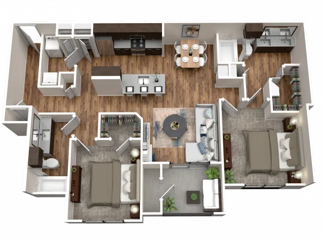 Two Bedroom Two Bathroom Floor Plan at Stone Hill Apartments in Pflugerville, TX