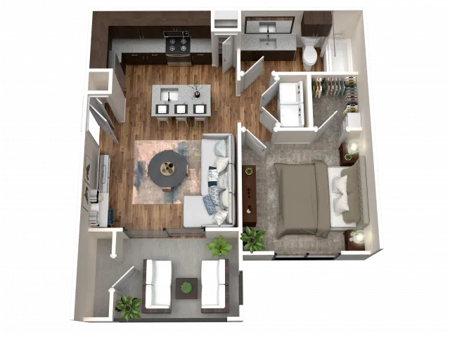 One Bedroom One Bathroom Floor Plan at Stone Hill Apartments in Pflugerville, TX