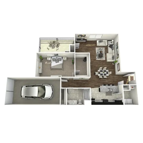 Weston 1-bedroom apartment floor plan with garage and balcony at Corbin Crossing in Overland Park KS
