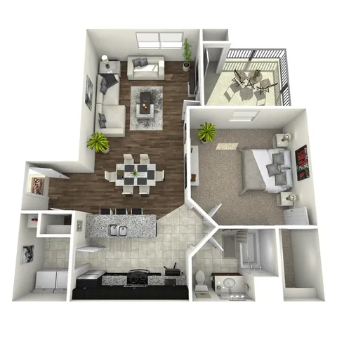 Amherst 1-bedroom apartment floor plan with open living area at Corbin Crossing in Overland Park KS