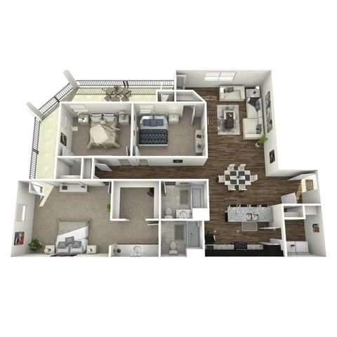 Kingston 3-bedroom apartment floor plan with living, dining, and balcony at Corbin Crossing Overland Park KS