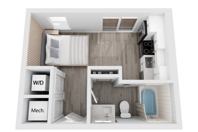 MS1 studio apartment floor plan at Niche luxury apartments in Tampa, FL