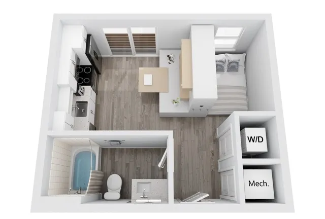 MS2 studio apartment floor plan at Niche luxury apartments in Tampa, FL