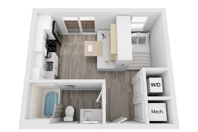 MS2 studio floor plan layout at Niche luxury apartments in Tampa, FL