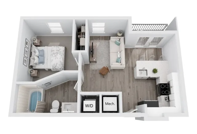 A1 one-bedroom apartment floor plan at Niche luxury apartments in Tampa, FL