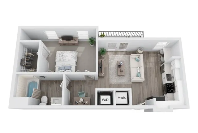 A8 one-bedroom with den apartment floor plan at Niche luxury apartments in Tampa, FL
