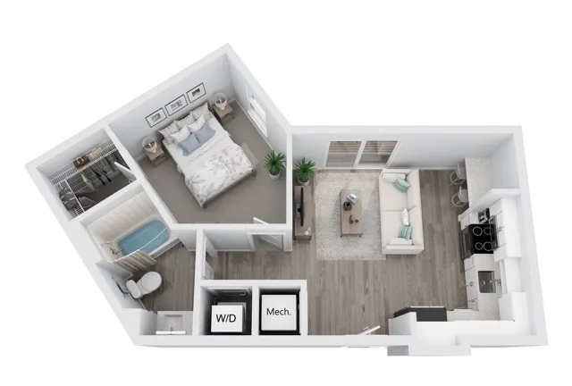 A9 one-bedroom apartment floor plan at Niche luxury apartments in Tampa, FL