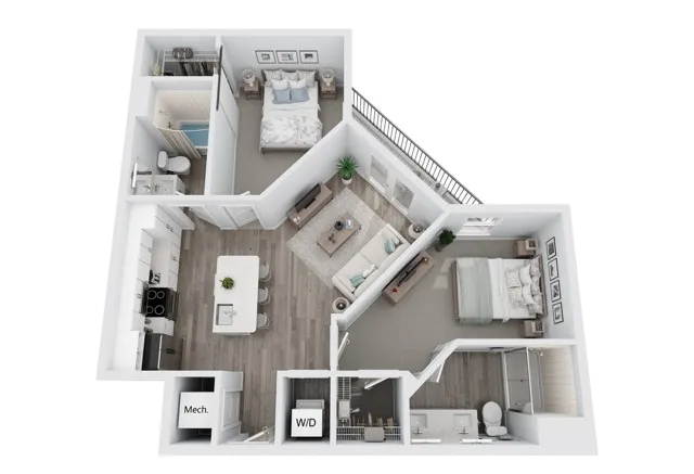 B2 two-bedroom two-bathroom apartment floor plan at Niche luxury apartments in Tampa, FL
