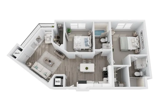 B3 two-bedroom two-bathroom apartment floor plan at Niche luxury apartments in Tampa, FL