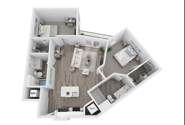 B4 two-bedroom two-bathroom apartment floor plan at Niche luxury apartments in Tampa, FL