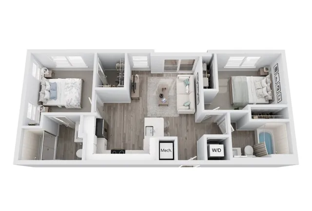 B5 two-bedroom two-bathroom apartment floor plan at Niche luxury apartments in Tampa, FL