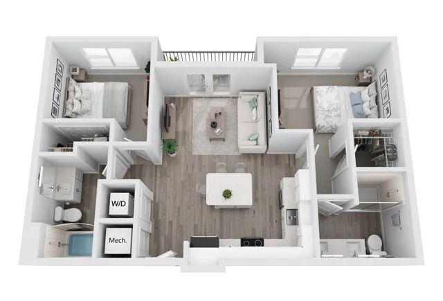 B6 two-bedroom two-bathroom apartment floor plan at Niche luxury apartments in Tampa, FL