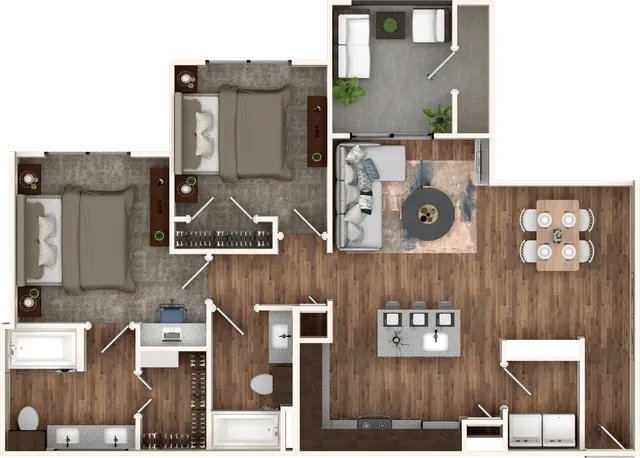 Del Mar Two Bedroom Two Bathroom 980 sq ft Floor Plan at Stone Hill Apartments in Pflugerville, TX