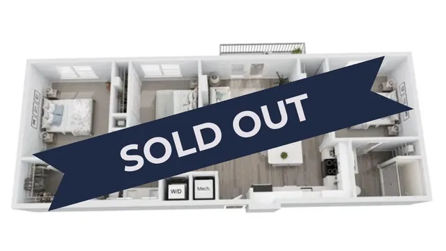 Modern floor plan with 3 bedrooms, cozy living area, and sleek kitchen, now sold out.