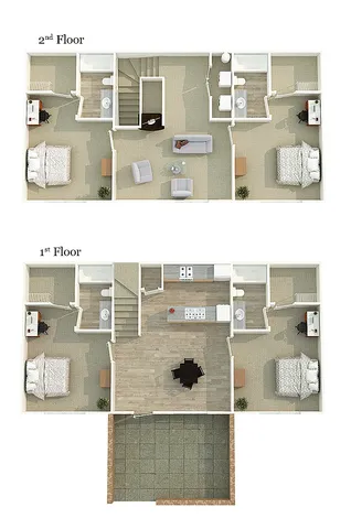 Elegant multi-level floor plan showcasing 3 bedrooms, a modern kitchen, and a cozy living area. Ideal for spacious yet comfortable living.