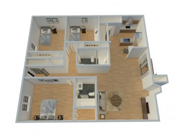 The Phoenix Reno 3x2 B three bedroom two bathroom 1500 sq ft 3D floor plan in Reno NV