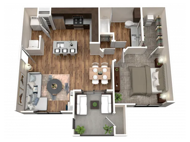 Catalina One Bedroom One Bathroom 3D Floor Plan at Stone Hill Apartments in Pflugerville, TX
