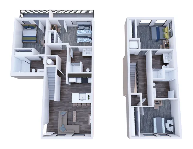 Republic on Main two-level floor plan showcasing 4 spacious bedrooms, an elegant open-concept kitchen, stylish living area, and ample natural light in Moscow, ID