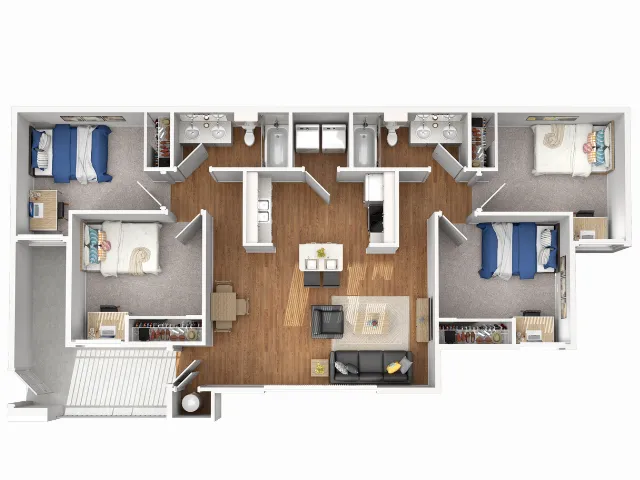 Stadium Park 4x2 floor plan four bedroom two bath 1200 sq ft near University of Oregon in Eugene OR