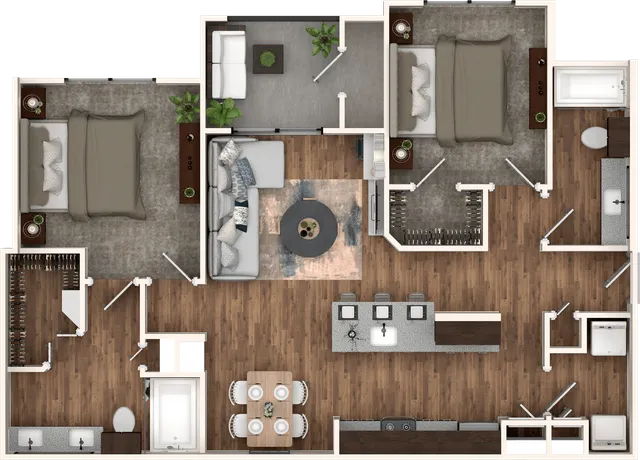San Miguel Two Bedroom Two Bathroom 3D Floor Plan at Stone Hill Apartments in Pflugerville, TX